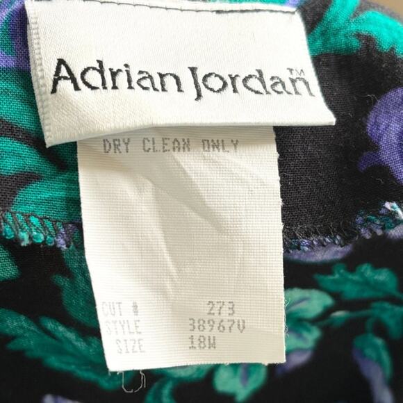 VTG 80s ADRIAN JORDAN Black Floral Button Front Sheath Dress SZ 14 - Picture 10 of 13